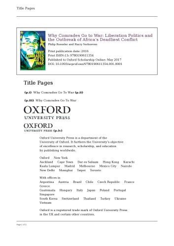 Why Comrades Go To War Liberation Politics And The Outbreak Of Africas Deadliest Conflict Philip Roessler Harry Verhoeven