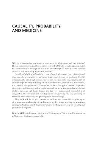 Causality Probability And Medicine Donald A Gillies