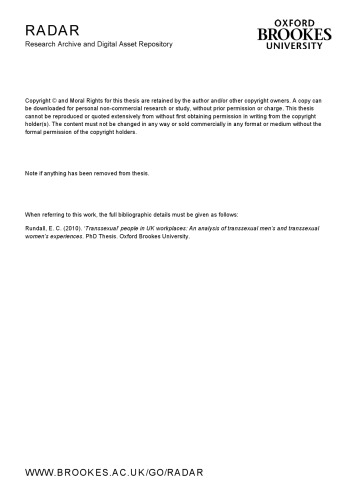 Transsexual People In Uk Workplaces An Analysis Of Transsexual Mens And Transexual Womens Experiences Emma C Rundall