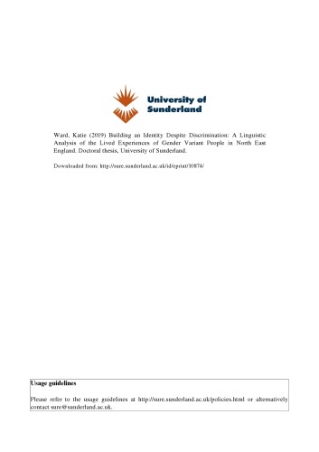 Building An Identity Despite Discrimination A Linguistic Analysis Of The Lived Experiences Of Gender Variant People In North East England Kate Ward