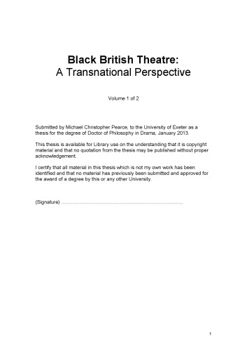 Black British Theatre A Transnational Perspective Michael Christopher Pearce