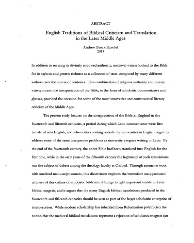 English Traditions Of Biblical Criticism And Translation In The Later Middle Ages Andrew Brock Kraebel