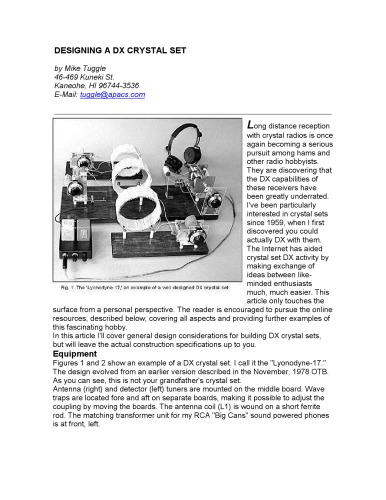 Lyonodyne Dx Crystal Set Dx Crystal Radio Mike Tuggle