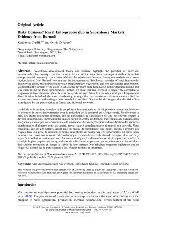 Risky Business Rural Entrepreneurship In Subsistence Markets Evidence From Burundipdf Katarzyna Cieslik