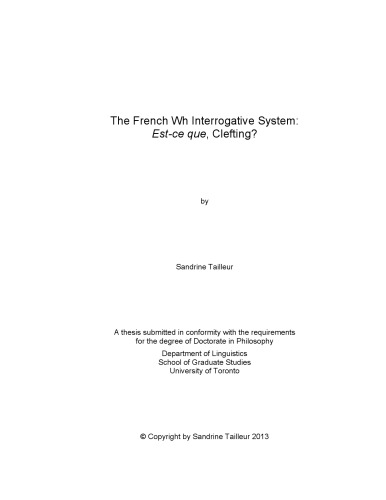 The French Wh Interrogative System Estce Que Clefting Sandrine Tailleur