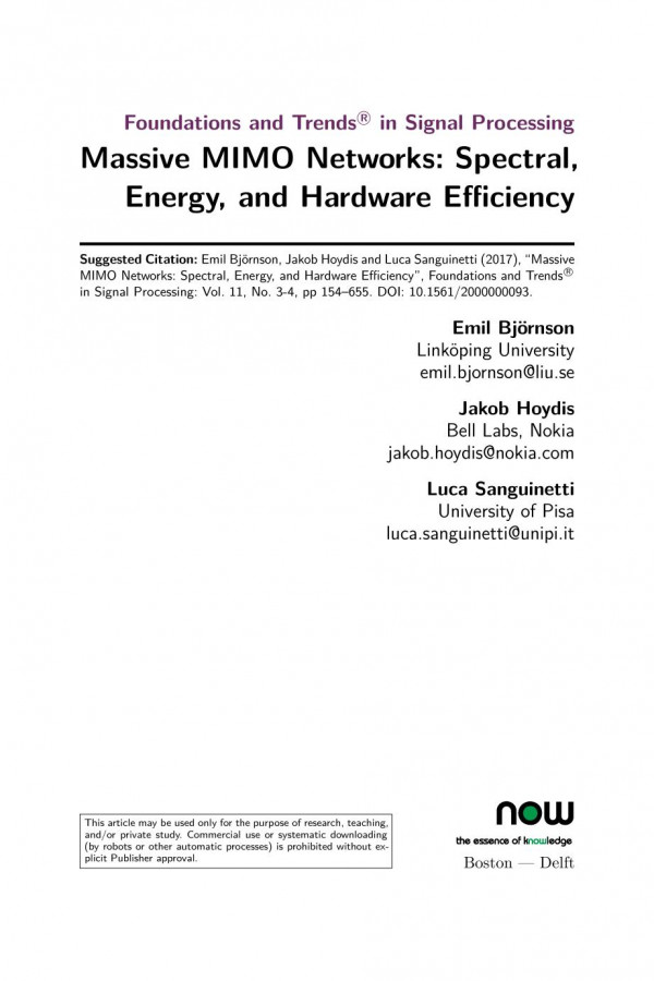 Massive Mimo Networks Spectral Energy And Hardware Efficiency Emil Bjrnson