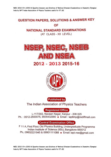 Nsec 201213 To 201516 Question Answers And Solutions Of National Standard Examinations In Chemistry Olympiad India By Iapt Indian Association Of Physics Teachers Useful For Iit Jee Chemistry Teachers