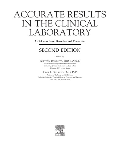 Accurate Results In The Clinical Laboratorya Guide To Error Detection And Correction 2nd Amitava Dasgupta