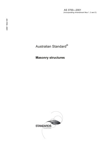 As 37002001 Masonry Structures 3rd Edition Standards Australia