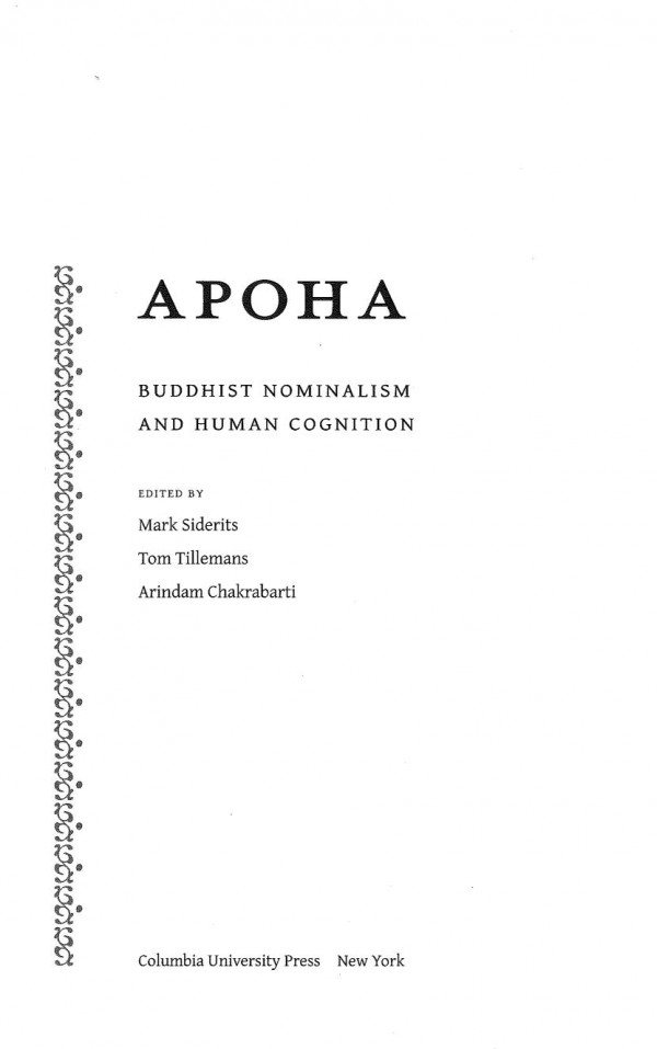 Apoha Buddhist Nominalism And Human Cognition Tom J F Tillemans