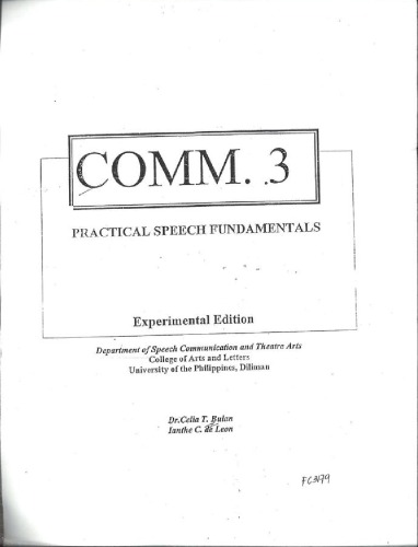 Practical Speech Fundamentals Experimental Edition Celia Bulan