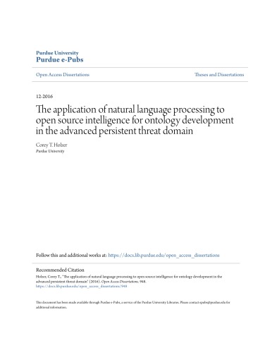 The Application Of Natural Language Processing To Open Source Intelligence For Ontology Development In The Advanced Persistent Threat Domain Corey T Holzer