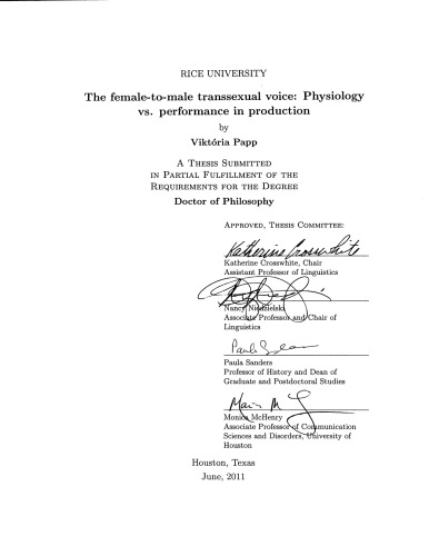 The Femaletomale Transsexual Voice Physiology Vs Performance In Production Viktoria Papp