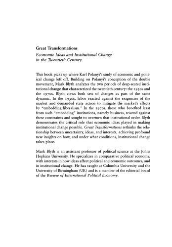 Great Transformations Economic Ideas And Institutional Change In The Twentieth Century Paperback Mark Blyth