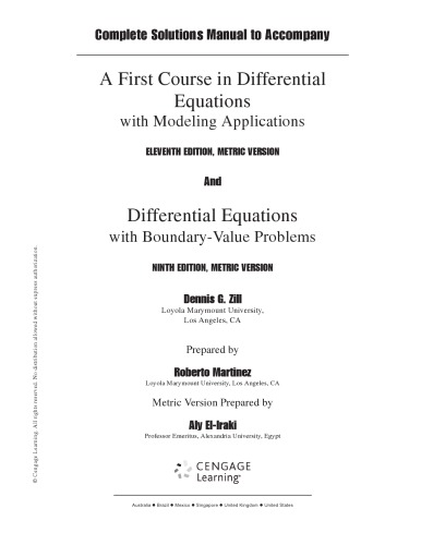 First Course In Differential Equations 11ed Differential Equations And Boundary Value Problems 9ed Solutions Manual Dennis Zill Roberto Martinez