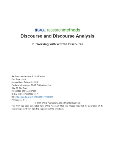 Working With Written Discourse Deborah Cameron Ivan Panovi