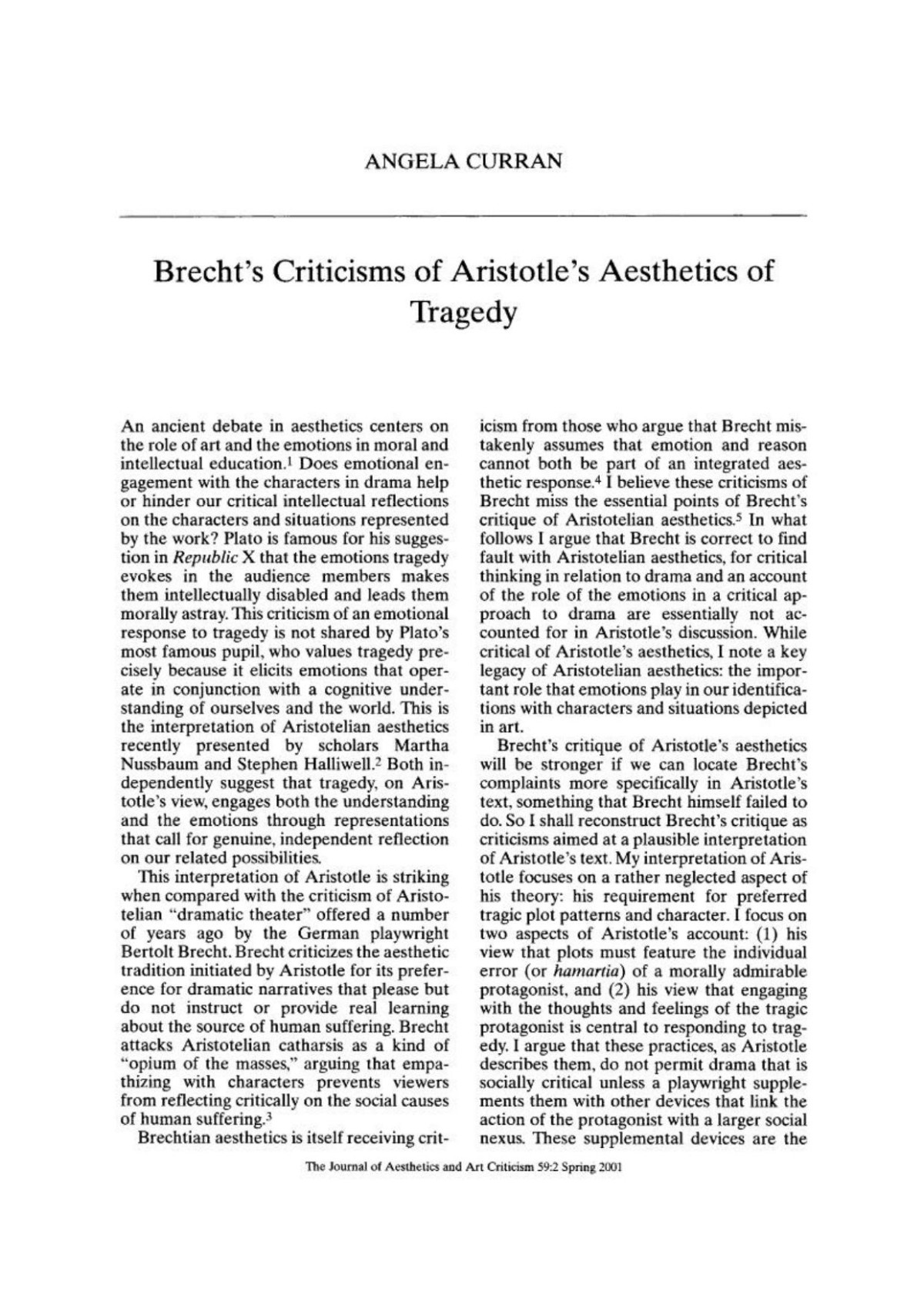 Brechts Criticisms Of Aristotles Aesthetics Of Tragedy 2nd Edition Angela Curran