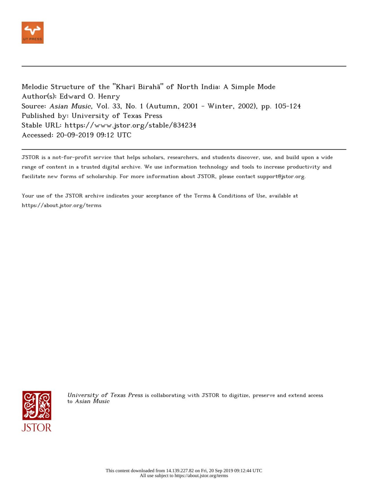 Melodic Structure Of The Khar Birah Of North India A Simple Mode 1st Edition Edward O Henry