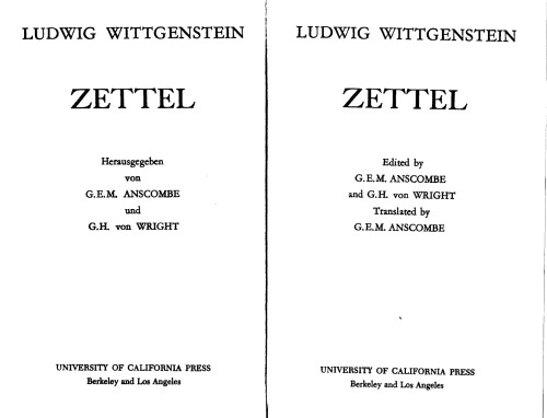 Zettel English German 40th Anniversary Ed Ludwig Wittgenstein