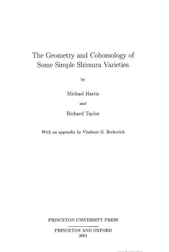The Geometry And Cohomology Of Some Simple Shimura Varieties Am151 Michael Harris