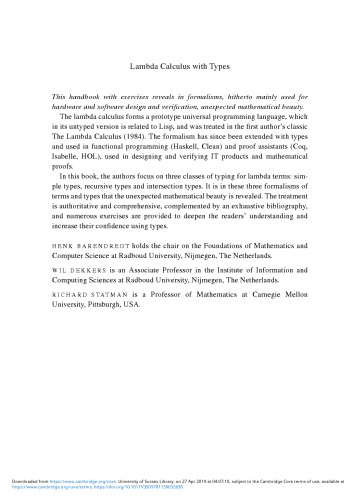 Lambda Calculus With Types Henk Barendregt Wil Dekkers Richard Statman