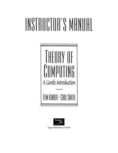 Instructors Manual Theory Of Computing Solutions Efim Kinber