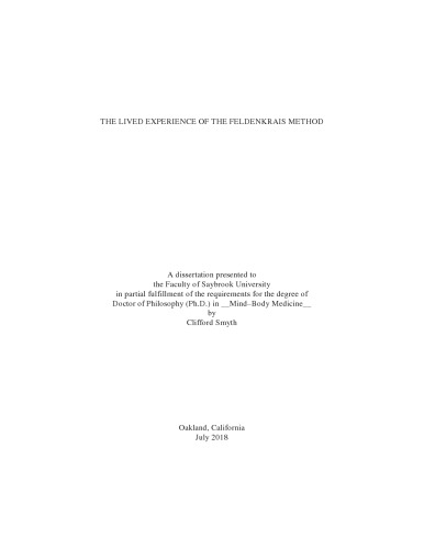 The Lived Expereince Of The Feldenkrais Method Clifford Smyth