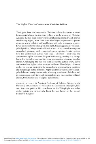 The Rights Turn In Conservative Christian Politics How Abortion Transformed The Culture Wars Andrew R Lewis