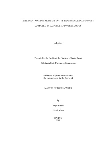 Interventions For Members Of The Transgender Community Affected By Alcohol And Other Drugs Warren
