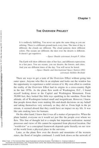 The Overview Effect Space Exploration And Human Evolution Third Edition Frank White