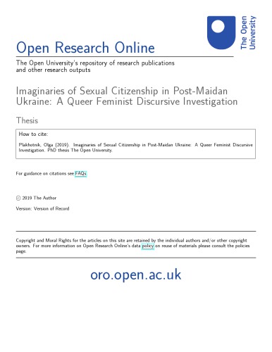 Imaginaries Of Sexual Citizenship In Postmaidan Ukraine A Queer Feminist Discursive Investigation Olga Plakhotnik