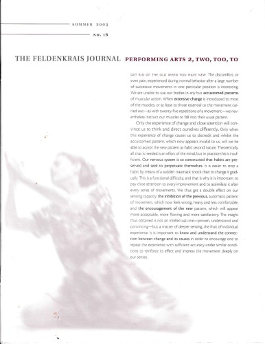 The Feldenkrais Journal 16 Performing Arts Elizabeth Beringer Ed