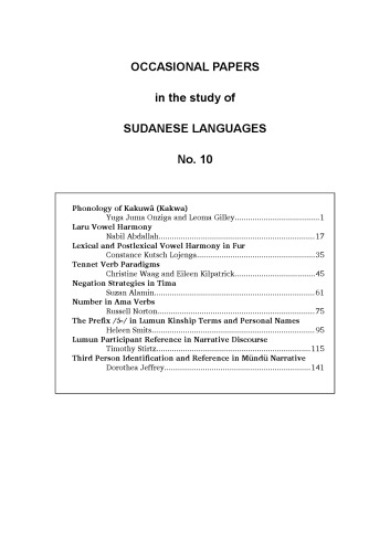 Occasional Papers In The Study Of Sudanese Languages No 10 Russell Norton