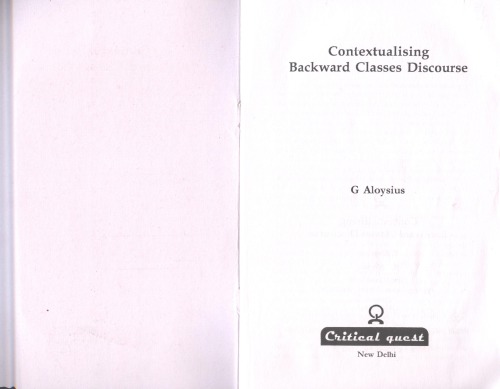 Contextualising Backward Classes Discourse G Aloysius