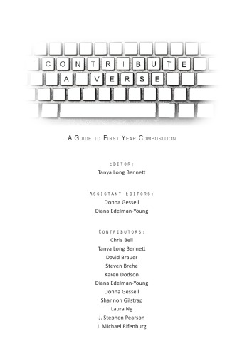 Contribute A Verse An Introduction To First Year Composition Tanya Long Bennett Editor