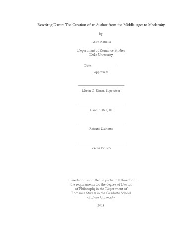 Rewriting Dante The Creation Of An Author From The Middle Ages To Modernity Laura Banella
