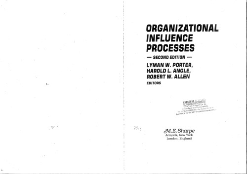 Organizational Influence Processes 2nd Edition Lynman W Porter Harold L Angle Robert W Allen