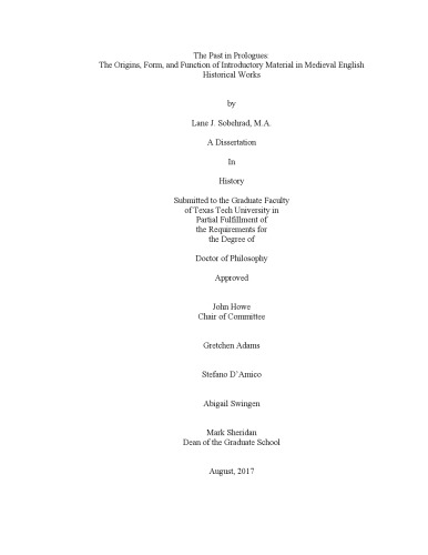 The Past In Prologues The Origins Form And Function Of Introductory Material In Medieval English Historical Works Lane J Sobehrad