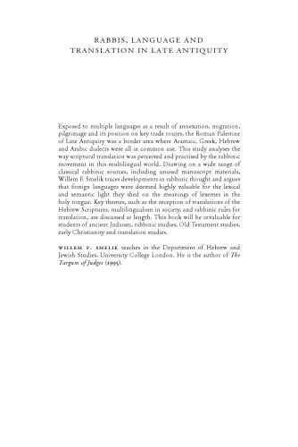 Rabbis Language And Translation In Late Antiquity Willem F Smelik