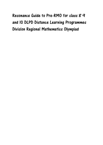 Resonance Guide To Prermo For Class 8 9 And 10 Dlpd Distance Learning Programmes Division Regional Mathematics Olympiad Resonance Kota Dlpd