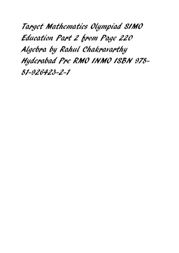 Target Mathematics Olympiad Simo Education Part 2 From Page 220 Algebra Rahul Chakravarthy Hyderabad