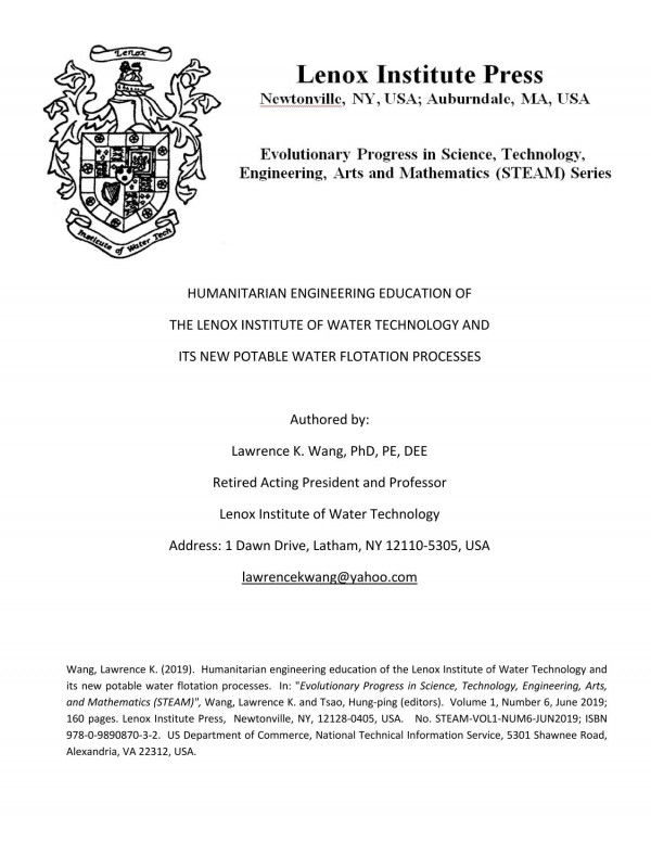 Humanitarian Engineering Education Of The Lenox Institute Of Water Technology And Its New Potable Water Flotation Processes 1st Edition Lawrence K Wang