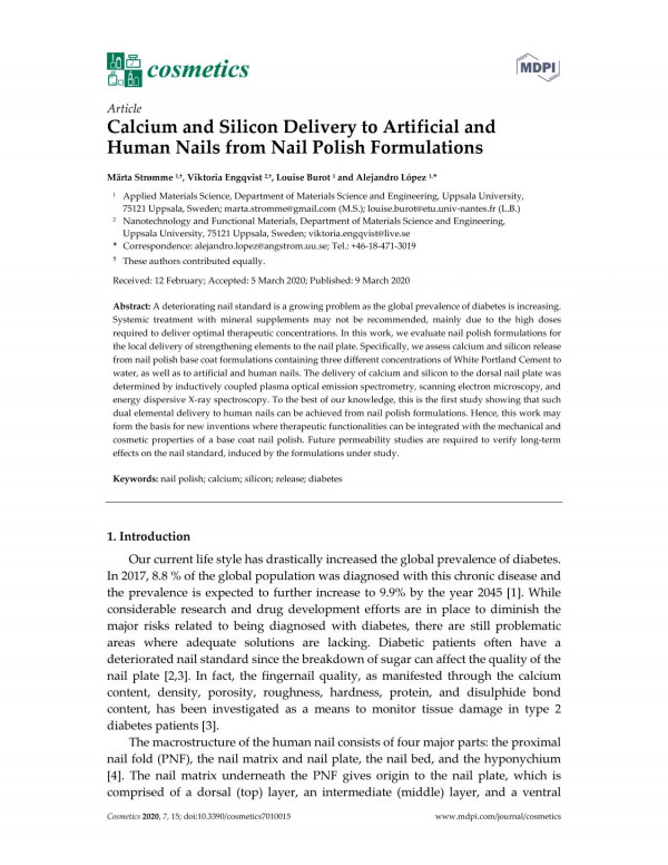 Calcium And Silicon Delivery To Artificial And Human Nails From Nail Polish Formulations Mrta Strmme