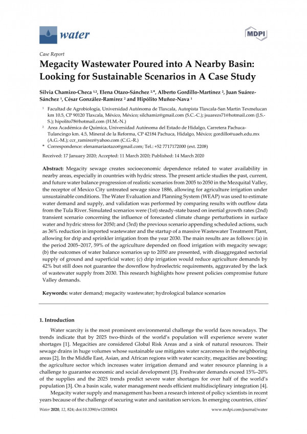 Megacity Wastewater Poured Into A Nearby Basin Looking For Sustainable Scenarios In A Case Study Silvia Chamizocheca
