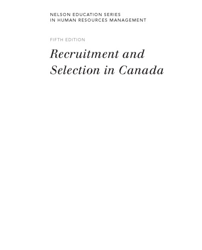 Recruitment And Selection In Canada 5th Ed Catano Victor Michael Hackett