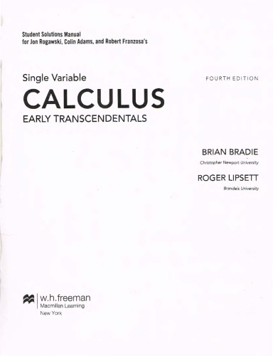 Student Solutions Manual For Calculus Early Transcendentals Single Variable Jon Rogawski Colin Adams