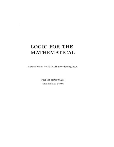 Logic For The Mathematical Peter Hoffman