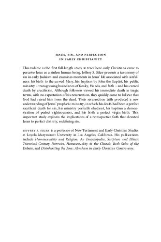 Jesus Sin And Perfection In Early Christianity Jeffrey S Siker