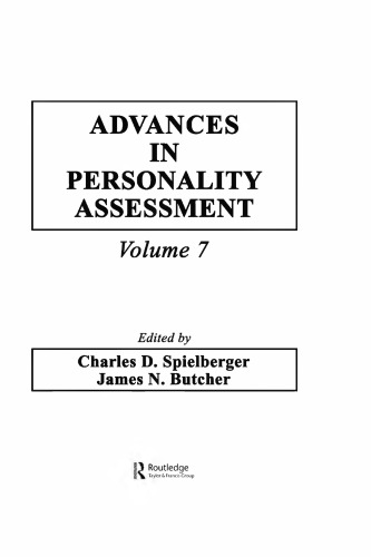 Advances In Personality Assessment Volume 7 Spielberger Charles D