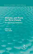 Policies And Plans For Rural People An International Perspective Cloke